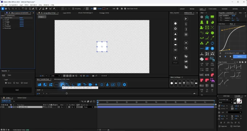 AE 2025のNate Essentials PackでCustom Rectを作成し、四辺と角丸の調整項目が表示された画面