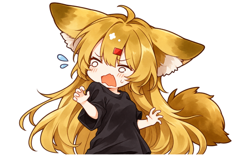 押し込めた欲求のしぶとさに驚いて身を引く狐耳の女の子
