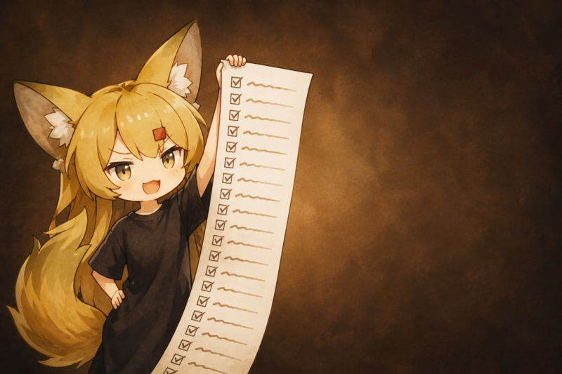 100項目のやりたいことリストを得意げに見せる狐耳の女の子