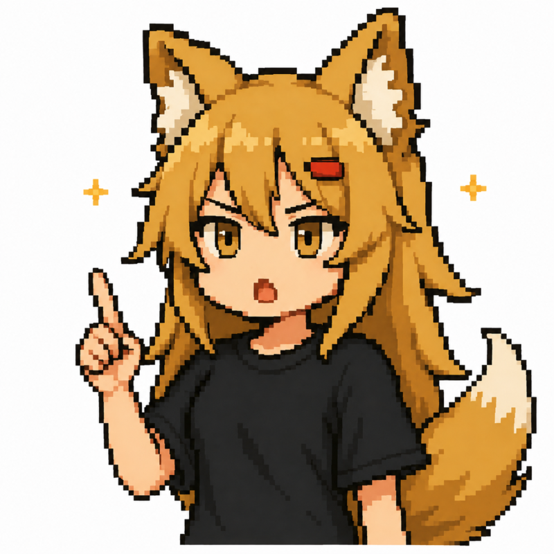 真面目な顔で創作について話すドット絵の狐耳キャラクター