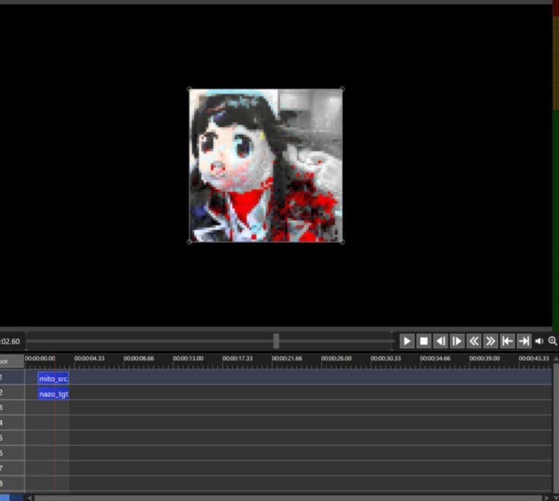 進行度100%で謎ノ美兎の形に組み替わったAviUtl2のプレビュー
